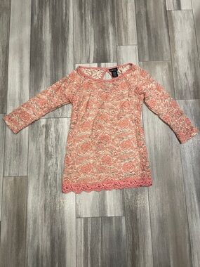 Rue21 Coral Pink Floral Lace Long Sleeve Top Sheer Romantic Boho Size S